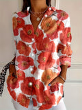 Nunzia | Red Floral Button-Front Plus Size Blouse for Women
