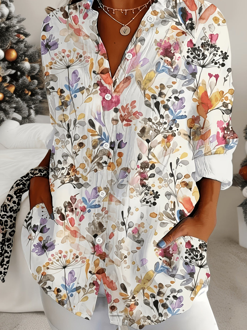 Felicetta | Classic Collar Printed Long-Sleeve Blouse for Women