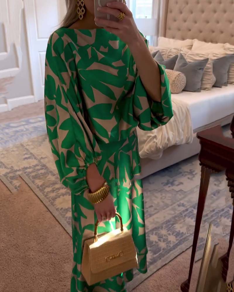 Ashley | Two-Piece Printed Set with Lantern Sleeves for Women