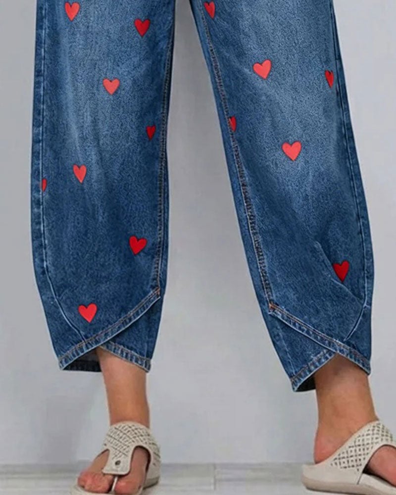 Ourania | Heart Print Stretch Jeans for Women