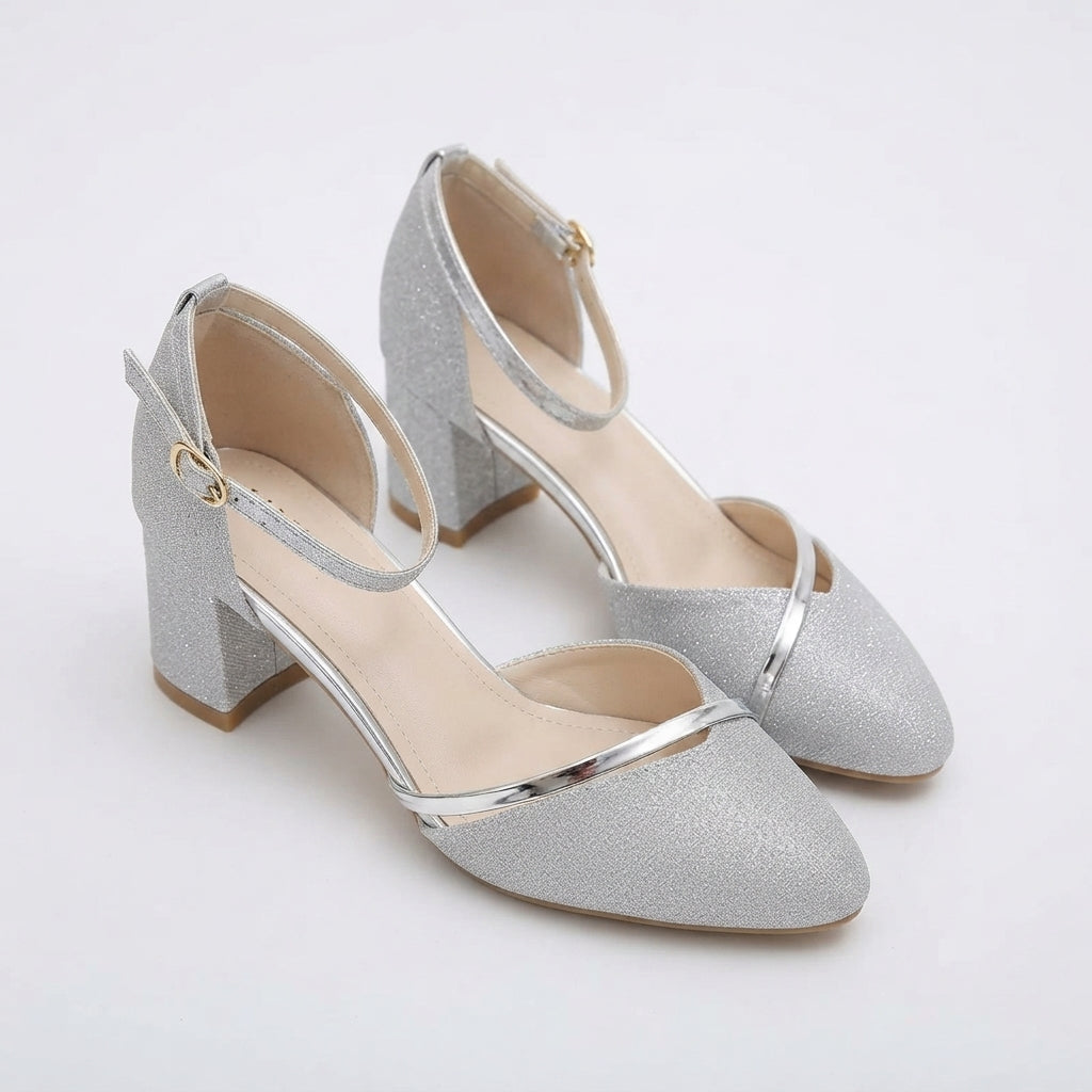 Maddison | Silver Glitter Block Heel Sandals