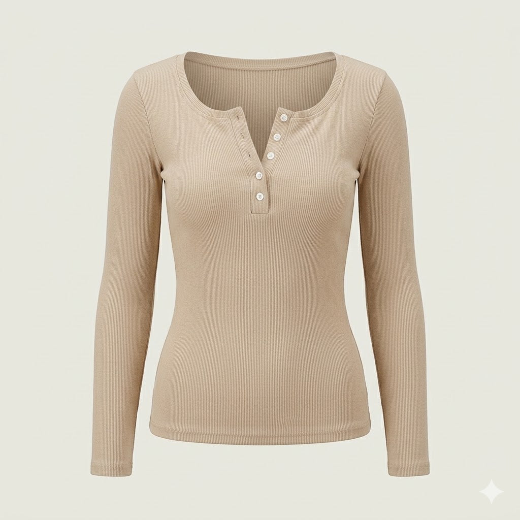Piper | Ribbed Button Long Sleeve Top
