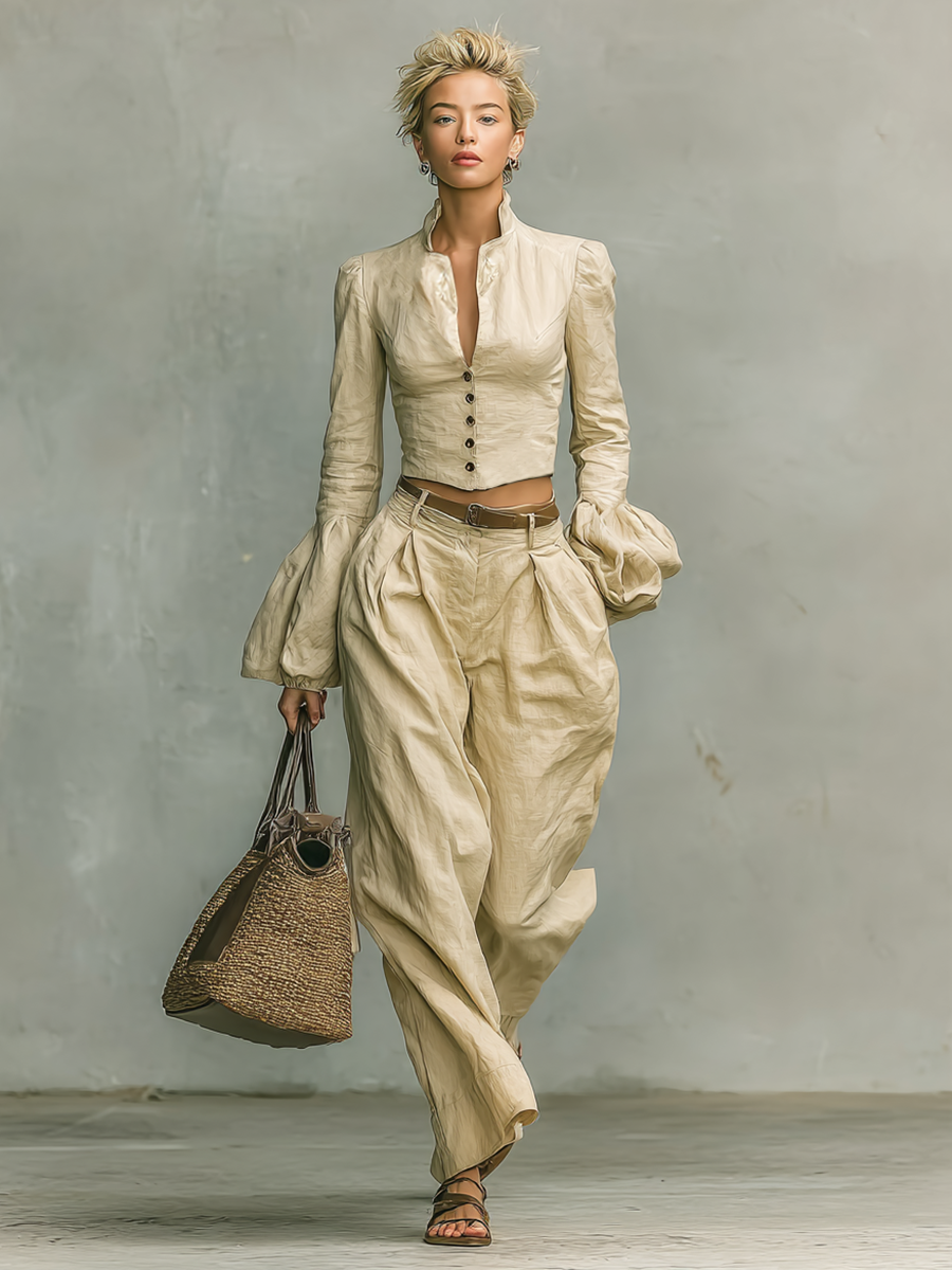 Laurence | Linen-Look Shirt and Trousers Set for Women