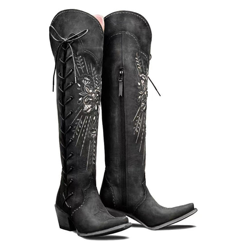 Anais | Vintage Embroidered Lace-Up Western Boots