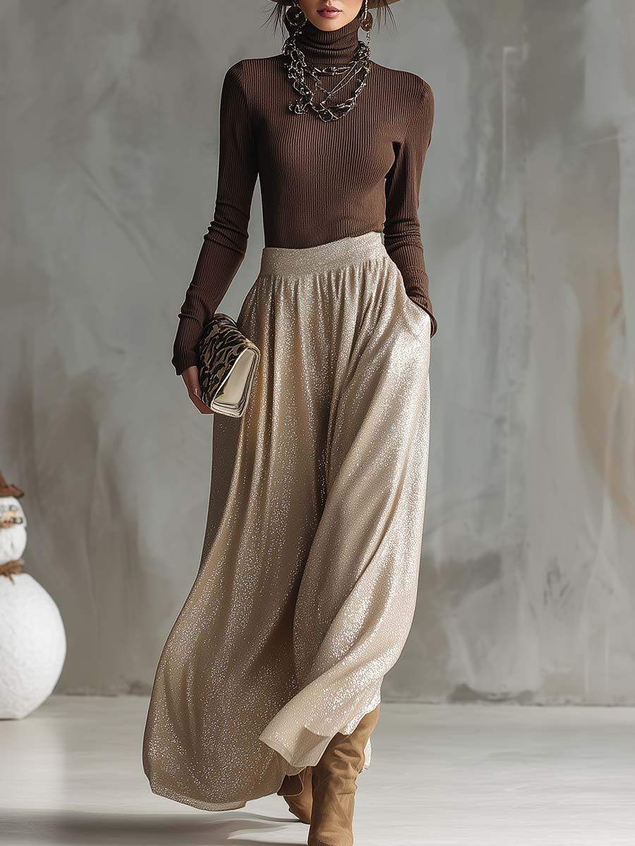 Chrysanthi | Knitted Top and Shimmer Skirt Set for Women