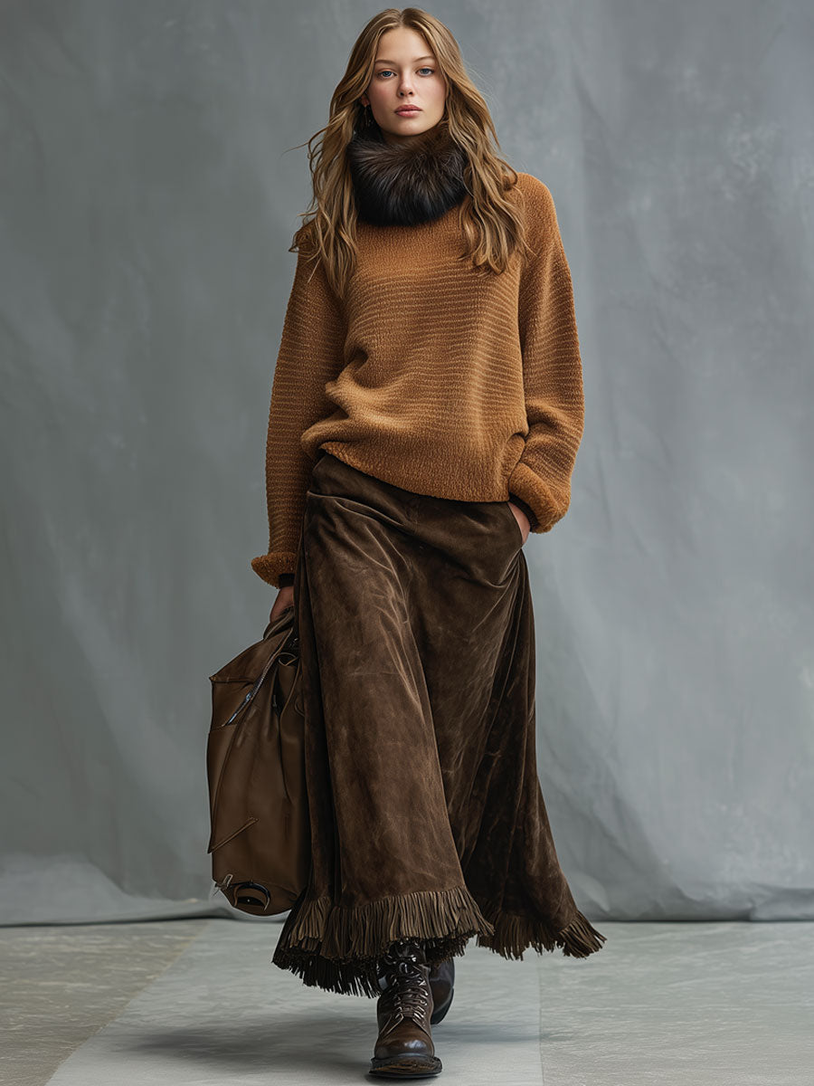Cosima | Faux Suede Tassel Skirt