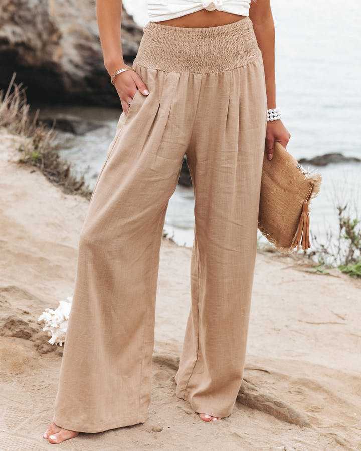 Anabela | Linen Wide-Leg Beach Trousers for Women