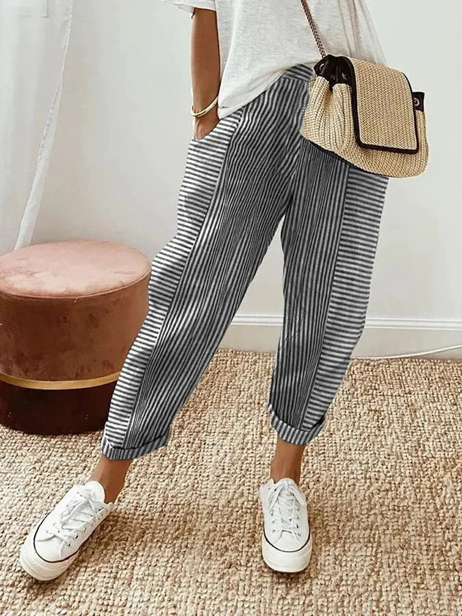 Michelle | Linen Striped Trousers for Women
