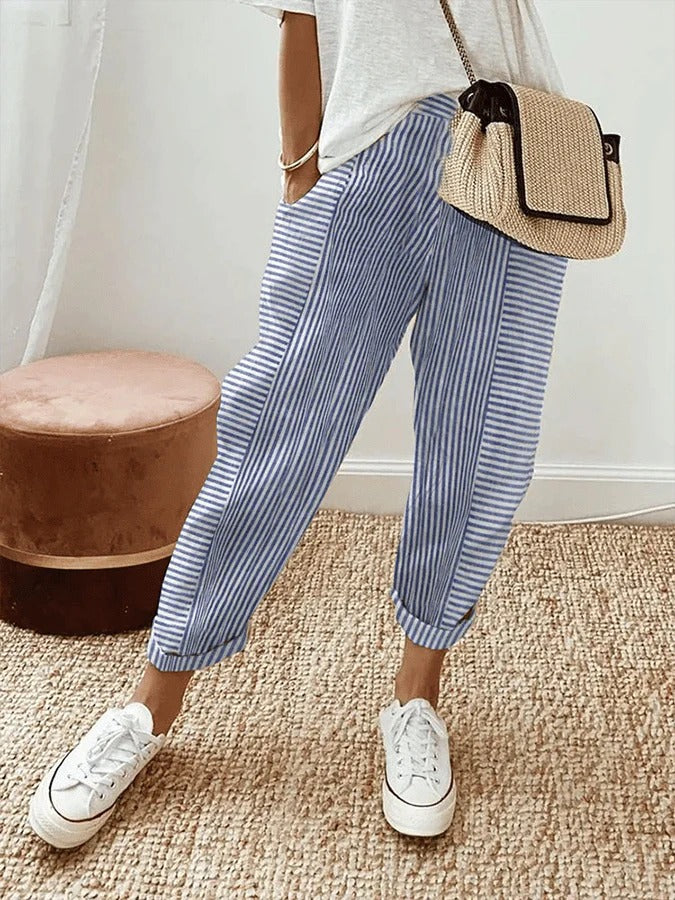 Despina | Linen Striped Trousers for Women