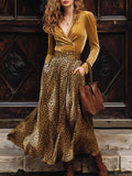 Zelinda | Velvet V-Neck Shirt and Leopard Skirt Set for Women