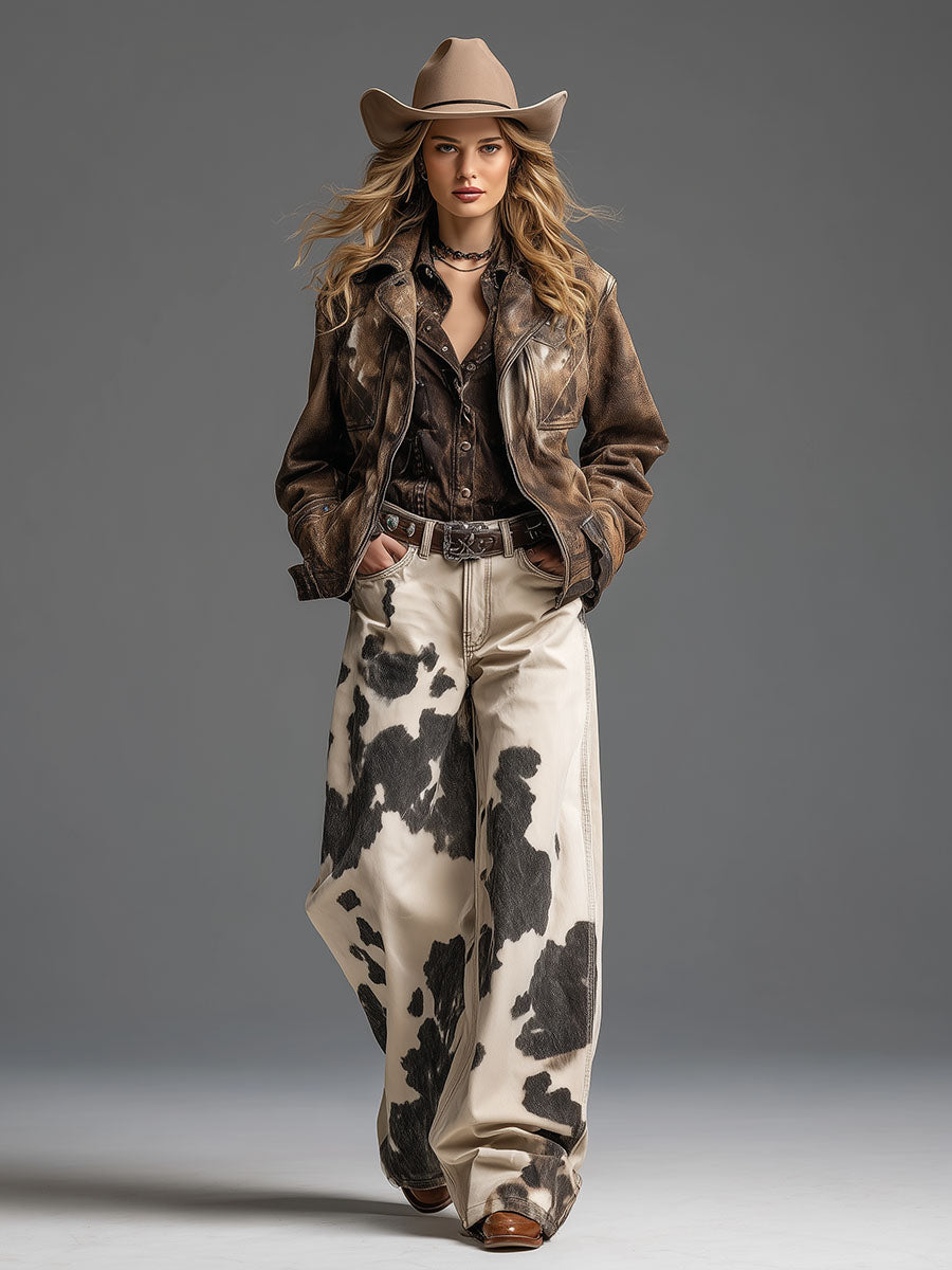 Vasiliki | Retro Cow Print Trousers for Women