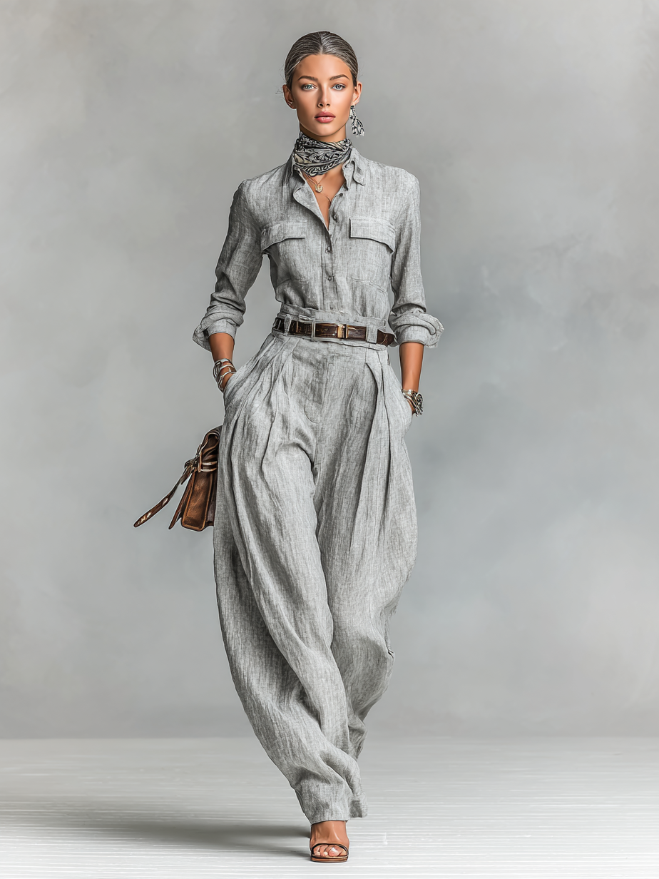 Erminia | Cotton-Linen Blend Shirt &amp; Trousers Two-Piece Set for Women