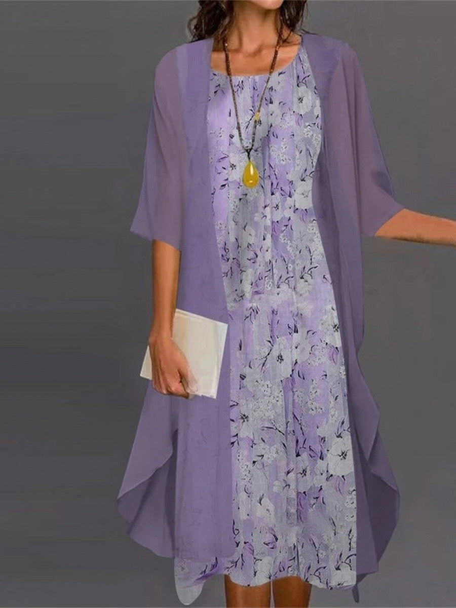 Candelaria | Casual Floral Crew Neck Half-Sleeve Two-Piece Set for Women