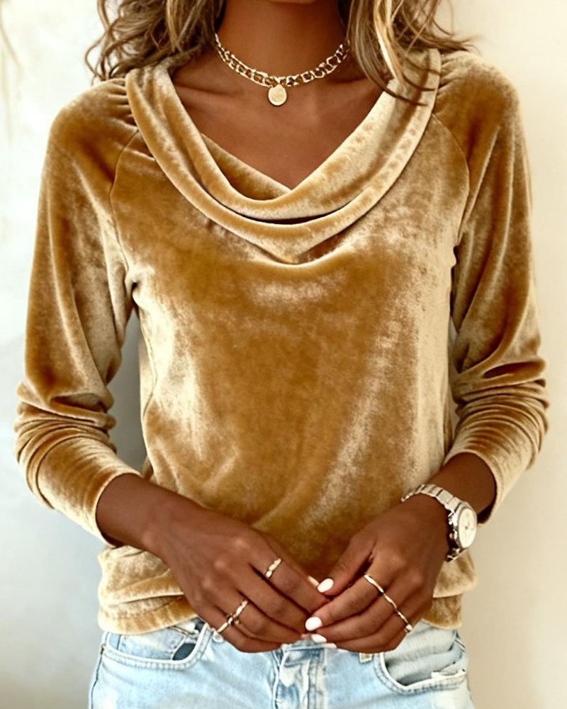 Taylor | Luxurious Velvet Drape-Neck Top for Women