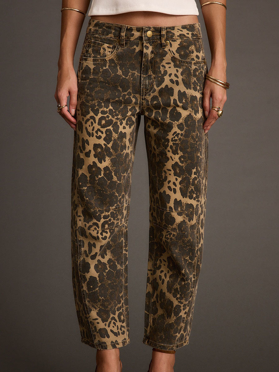 Nathalie | Retro Leopard Barrel Jeans for Women