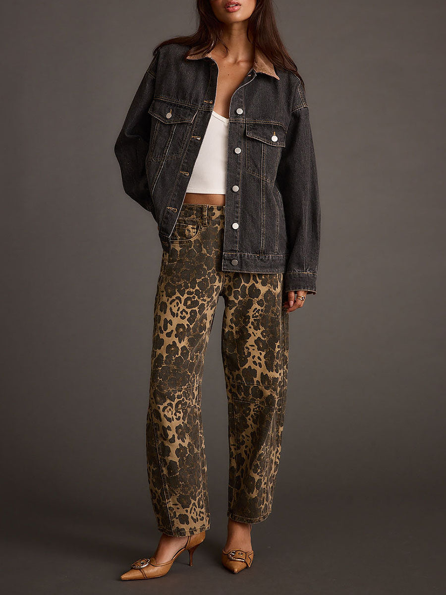 Nathalie | Retro Leopard Barrel Jeans for Women