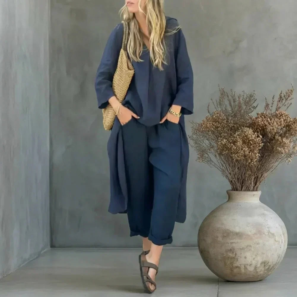 Lucia | Relaxed Long Vest and Wide-Leg Pants Set for Women