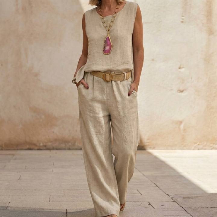 Florinda | Bohemian Sleeveless Top and Cropped Pants Set for Women