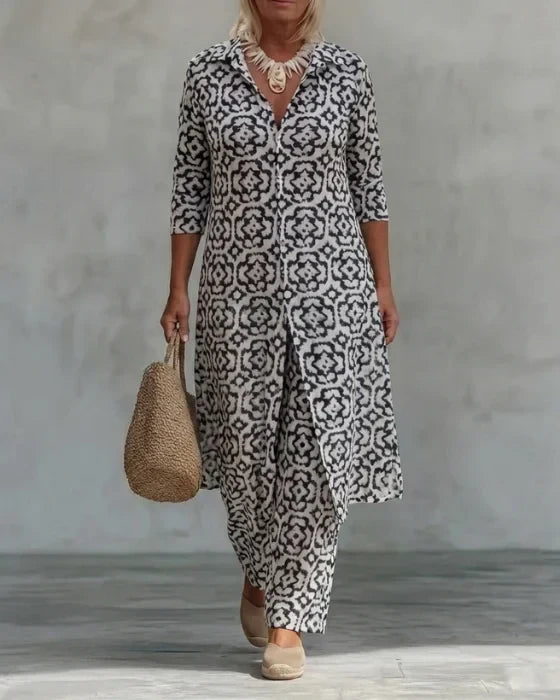 Silveria | Bohemian Print Tunic & Wide-Leg Pants Set for Women