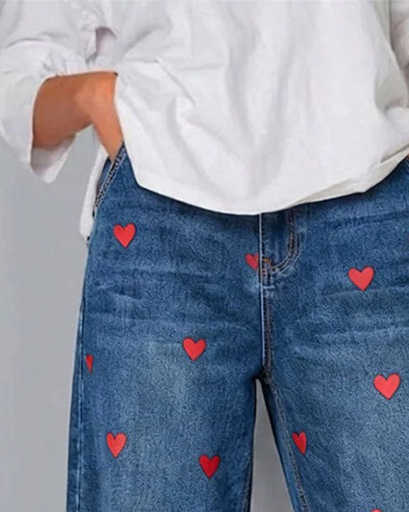 Ourania | Heart Print Stretch Jeans for Women
