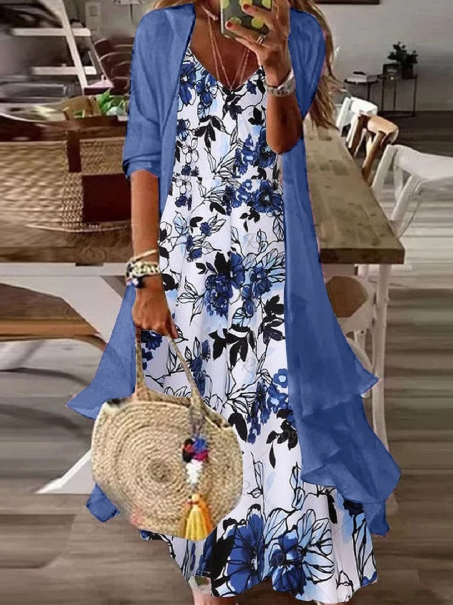 Antigone | Floral Maxi Dress with Sheer Cardigan Set for Women