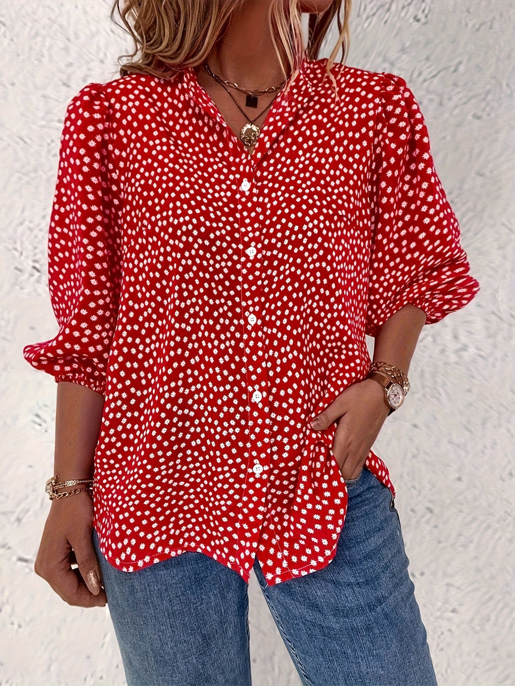 Madison | Polka Dot Button Blouse for Women