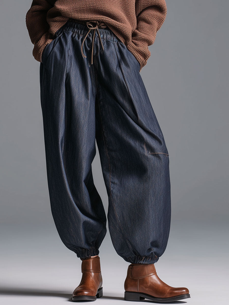Yvonne | Retro Navy Blue Lantern Jeans for Women