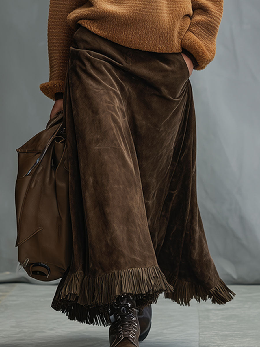 Cosima | Faux Suede Tassel Skirt