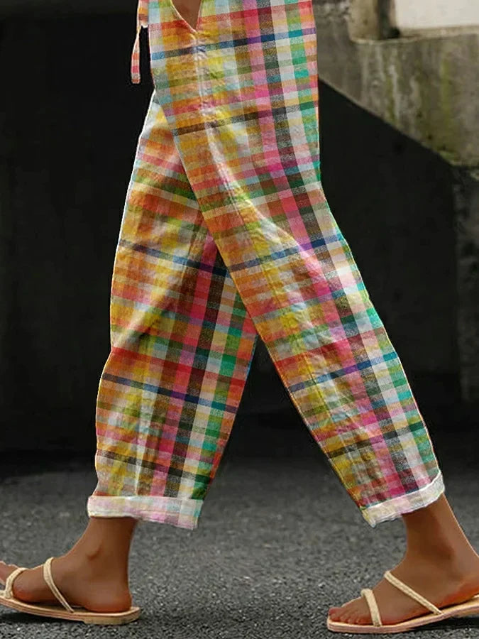 Filomena | Linen Checkered Trousers for Women