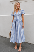 Serafina | Blue Striped Midi Dress