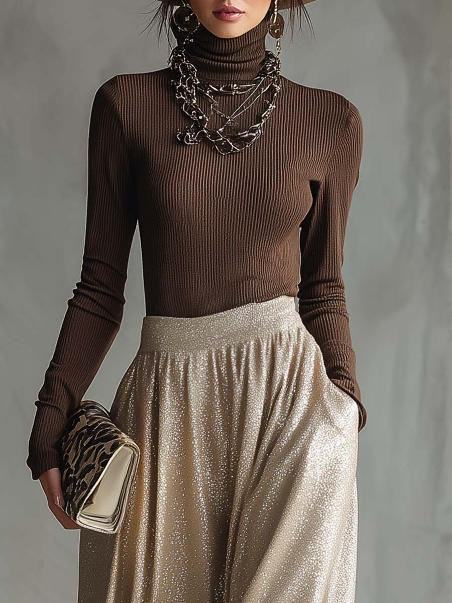 Chrysanthi | Knitted Top and Shimmer Skirt Set for Women