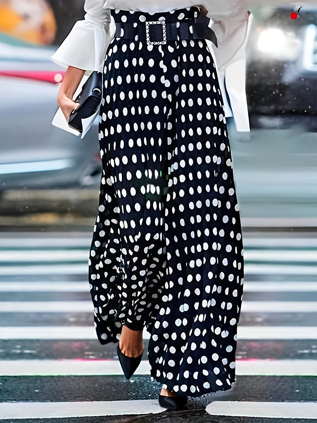 Sabine | Plus Size Polka Dot Wide-Leg Trousers for Women
