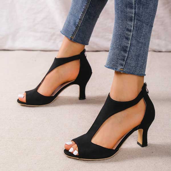 Lacey | Open Toe Mid Heels with Ankle Strap