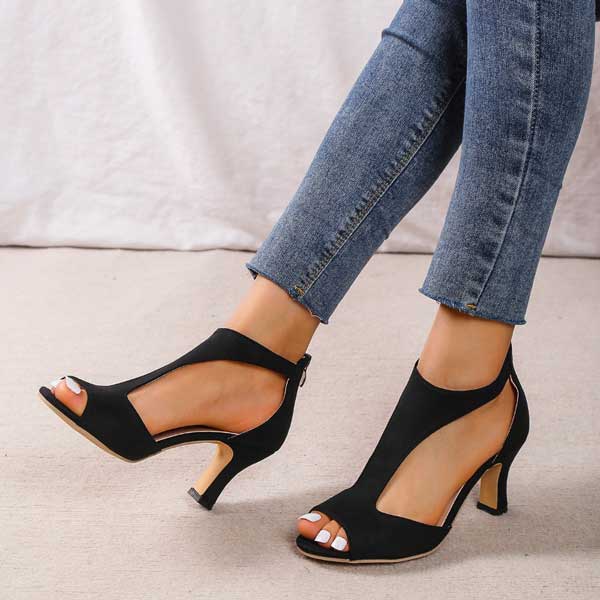 Lacey | Open Toe Mid Heels with Ankle Strap