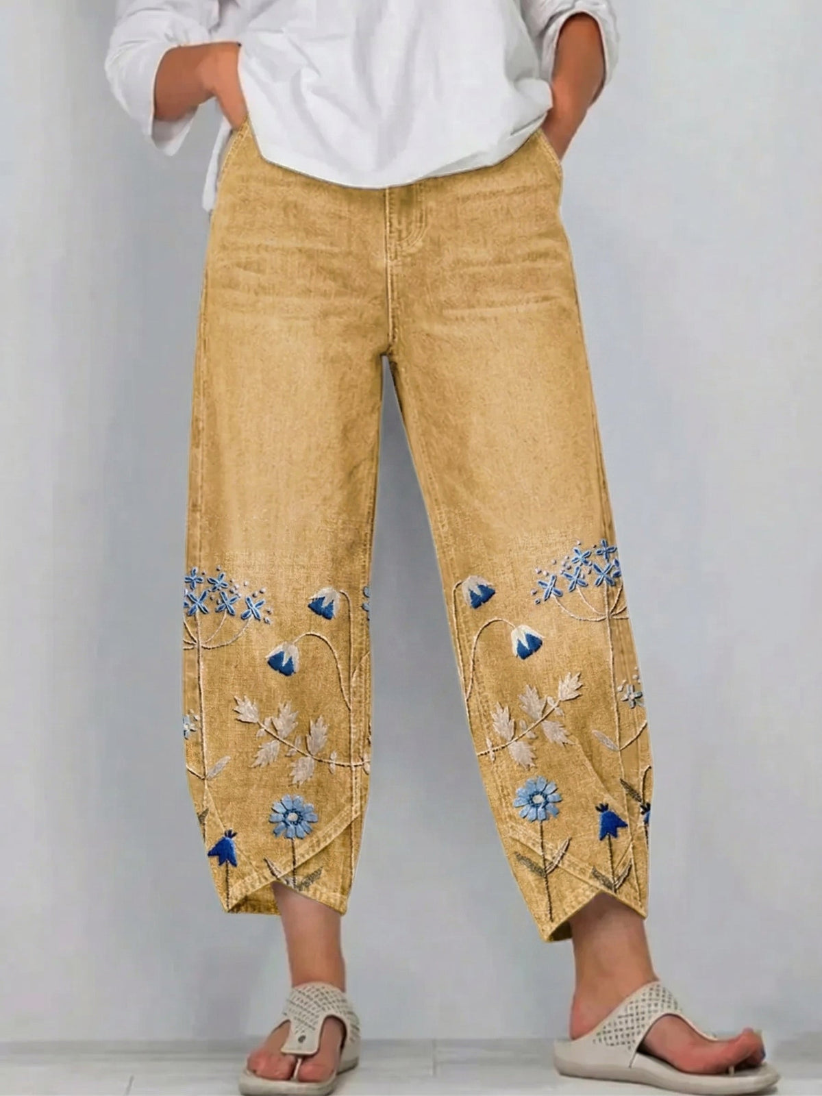 Marilena | Linen Embroidered Trousers for Women