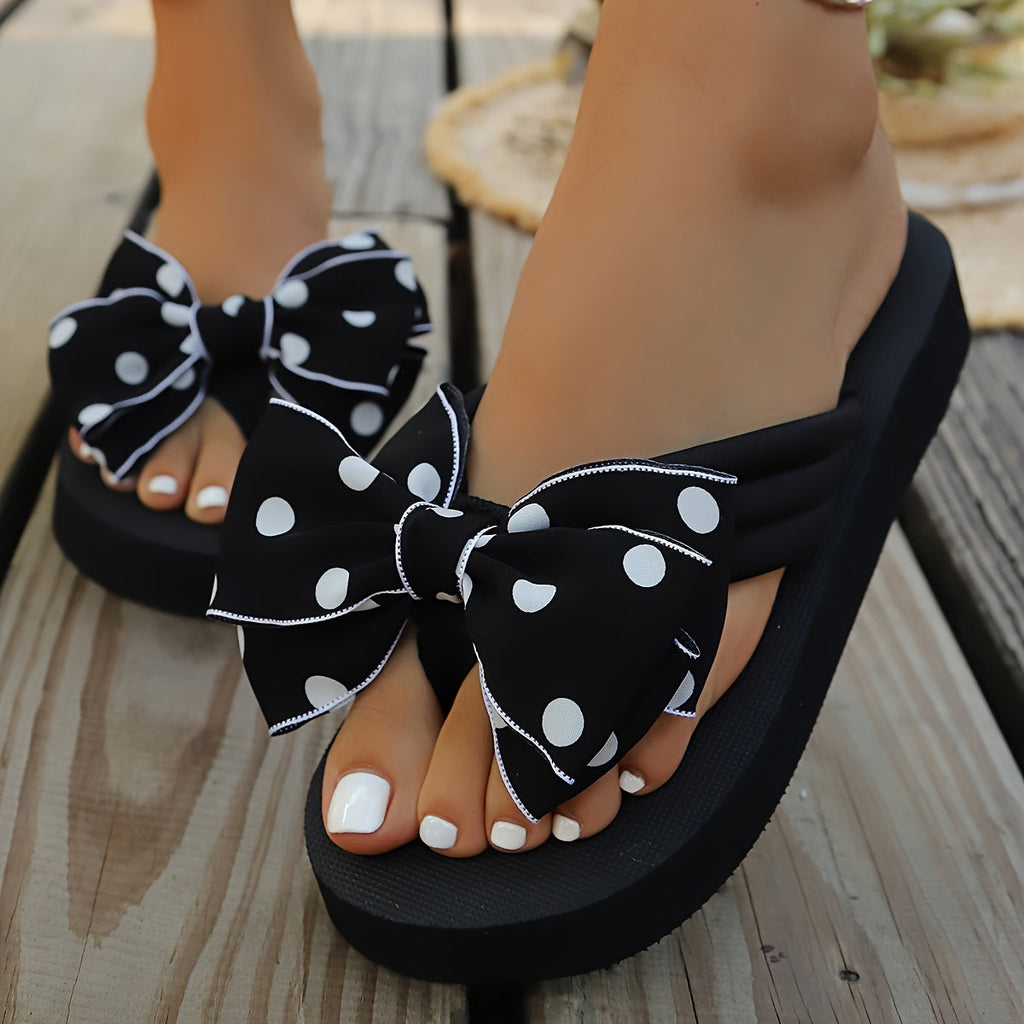 Celia | Polka Dot Bow Wedge Sandals