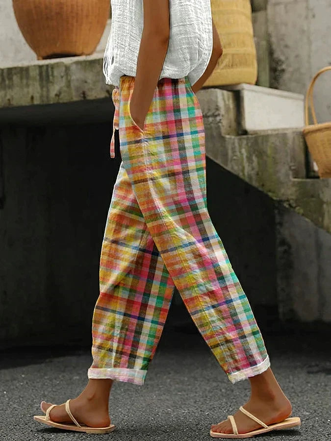 Noelle | Linen Plaid Trousers for Women