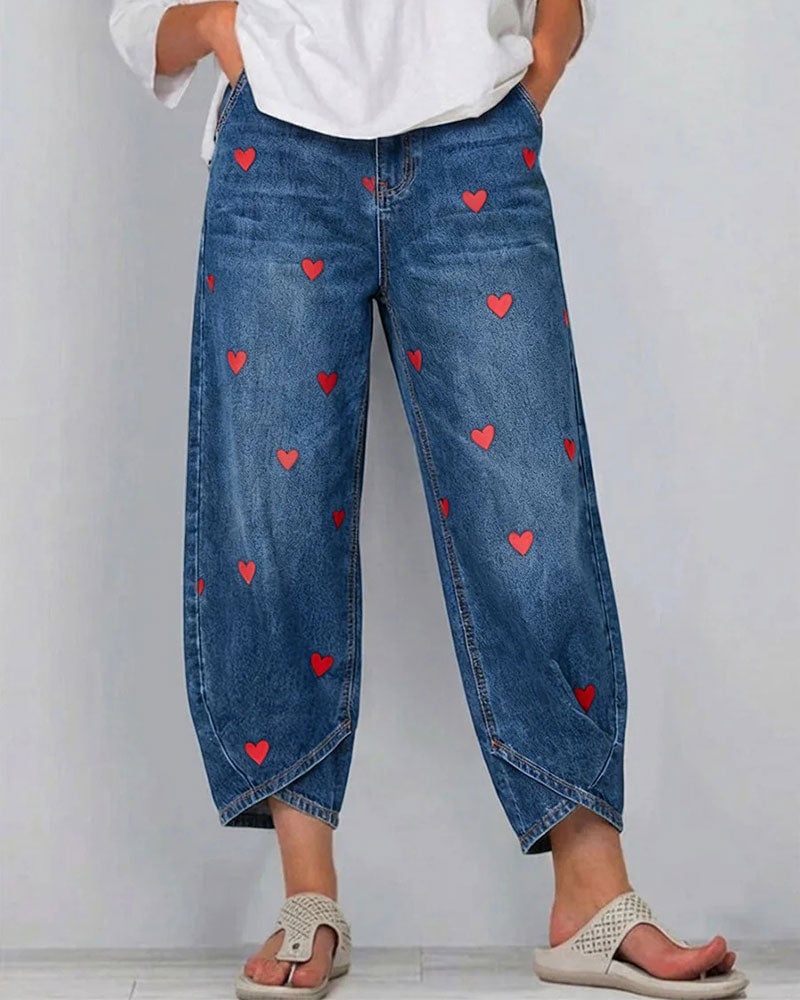 Ourania | Heart Print Stretch Jeans for Women