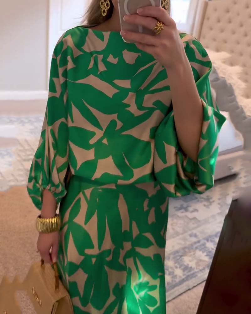 Ashley | Two-Piece Printed Set with Lantern Sleeves for Women