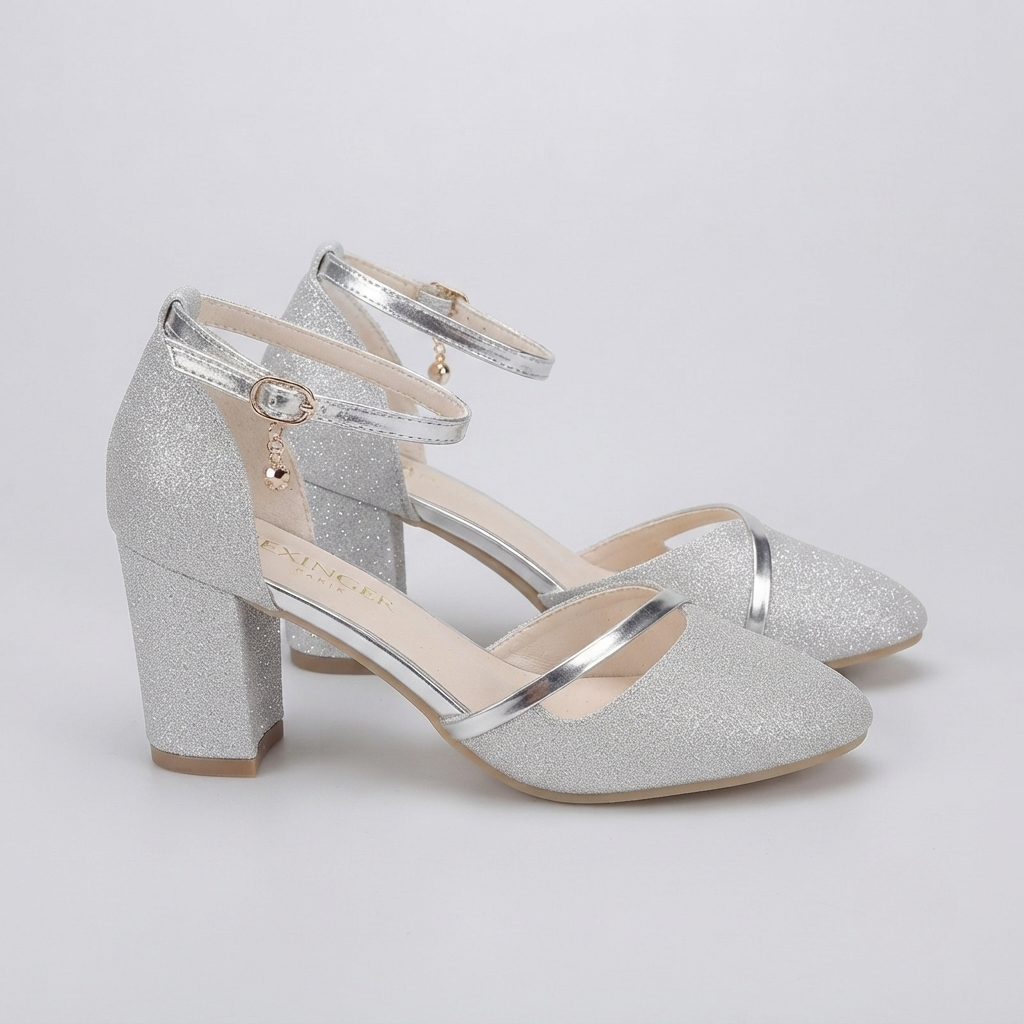 Maddison | Silver Glitter Block Heel Sandals