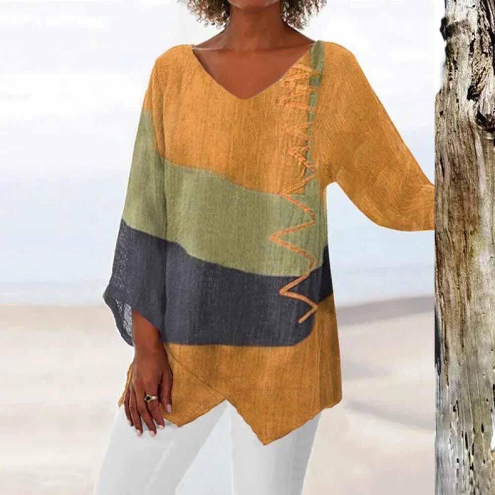 Eli | Colourblock Linen Summer Blouse for Women