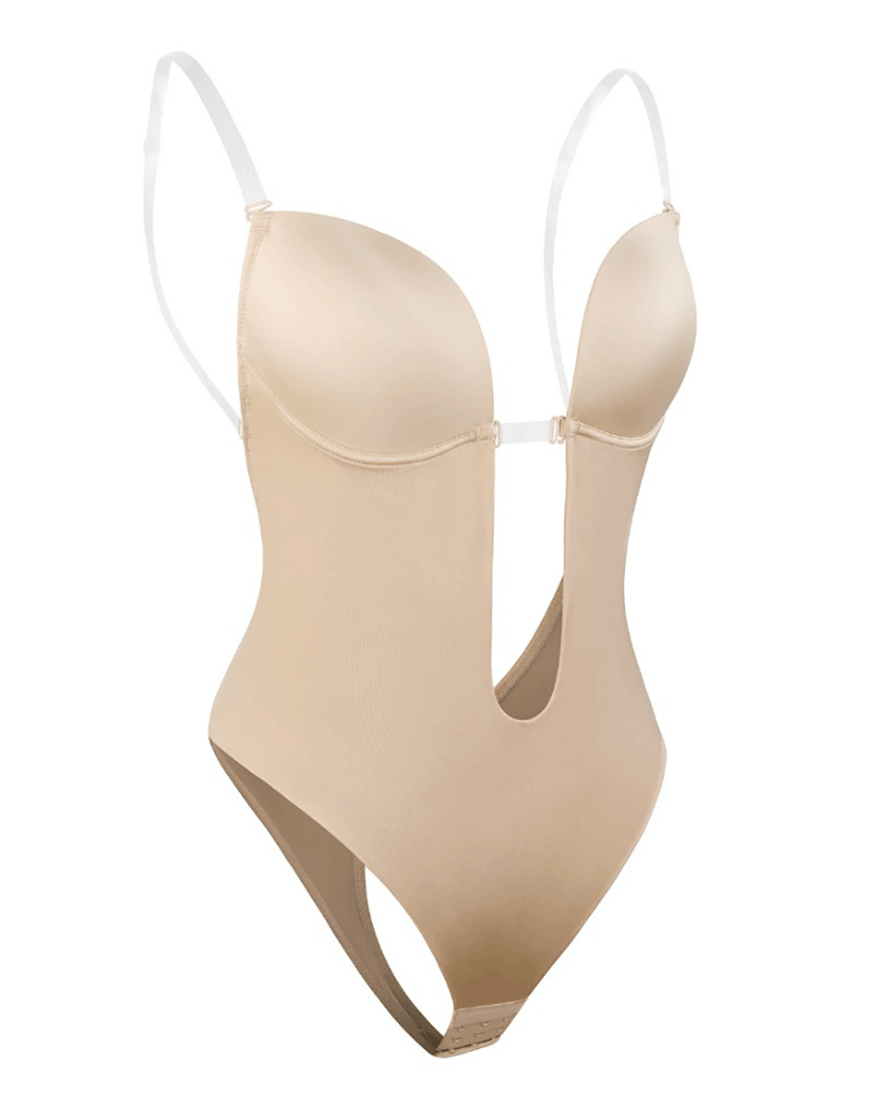 Esme | Backless Plunge Shaping Bodysuit with Clear Straps