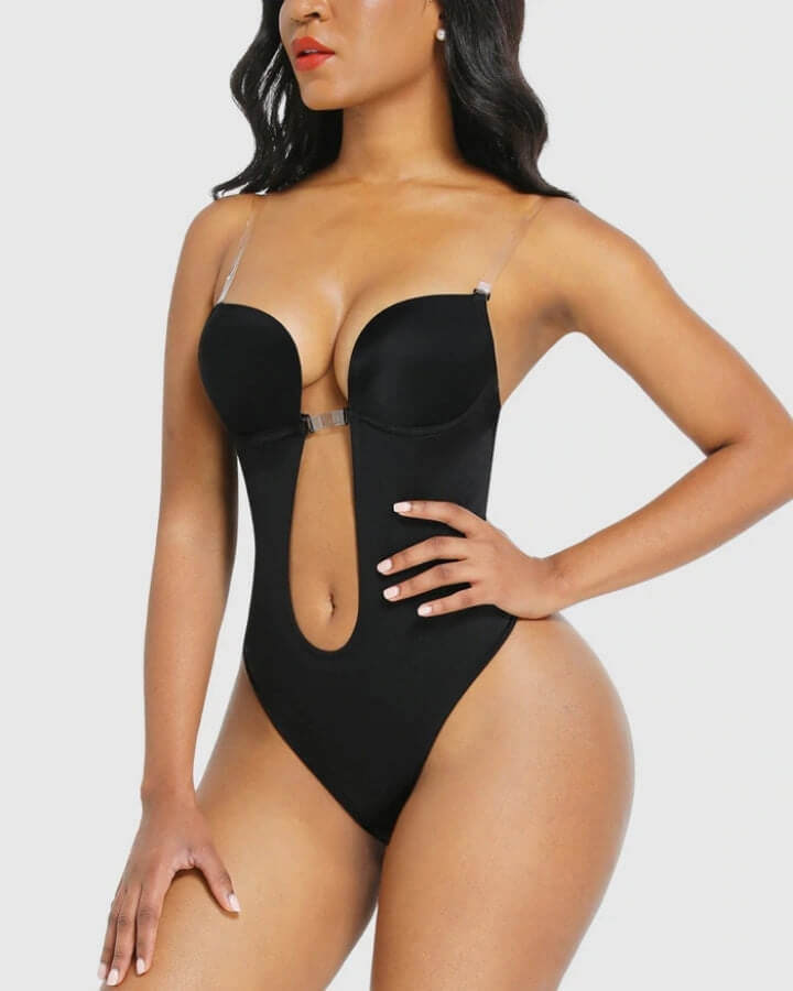 Esme | Backless Plunge Shaping Bodysuit with Clear Straps