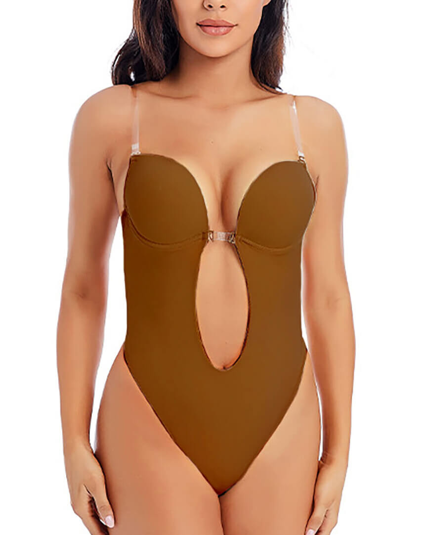 Esme | Backless Plunge Shaping Bodysuit with Clear Straps