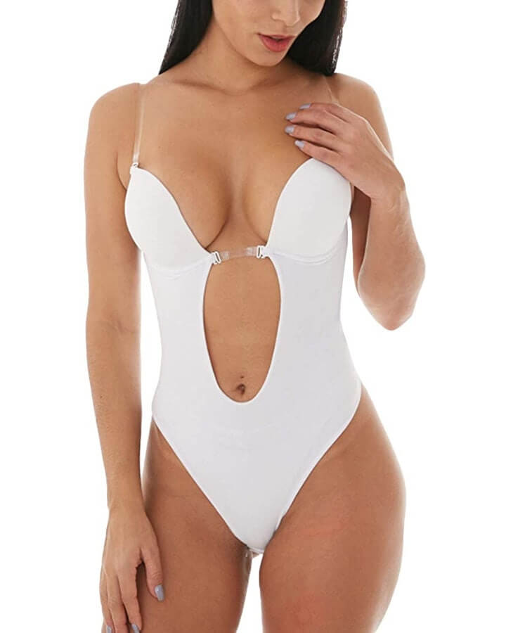 Esme | Backless Plunge Shaping Bodysuit with Clear Straps