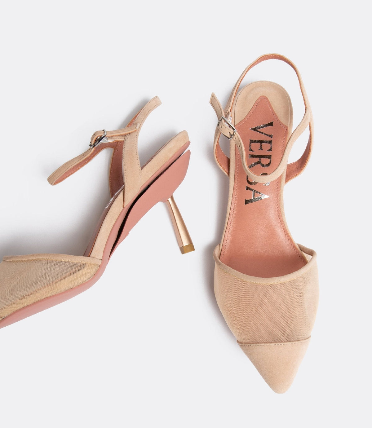 Fernanda | Beige Mesh Block Heel Pumps