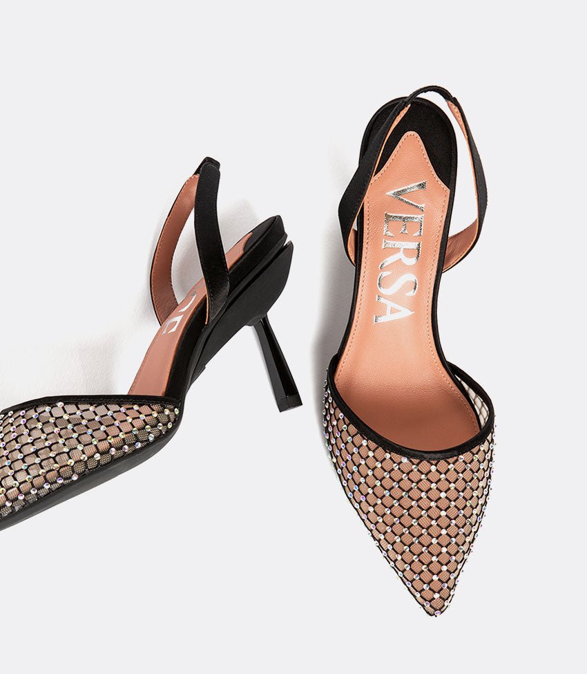 Nadia | Crystal Mesh Block Heel Pumps