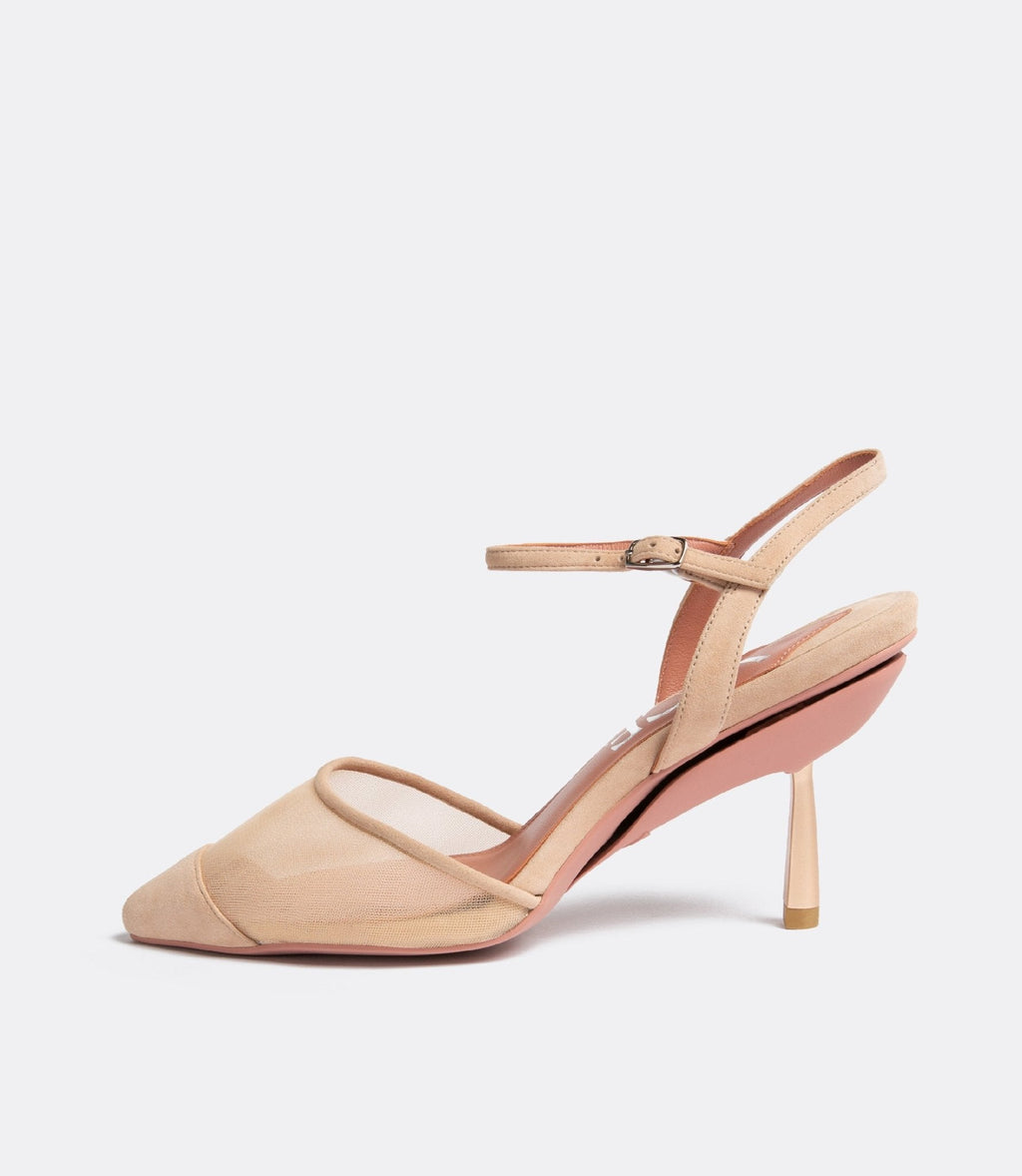 Fernanda | Beige Mesh Block Heel Pumps