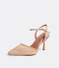 Fernanda | Beige Mesh Block Heel Pumps