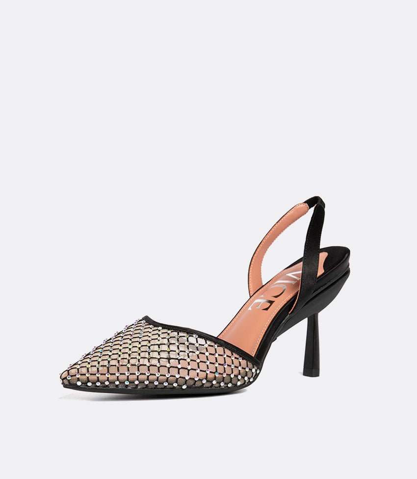 Nadia | Crystal Mesh Block Heel Pumps